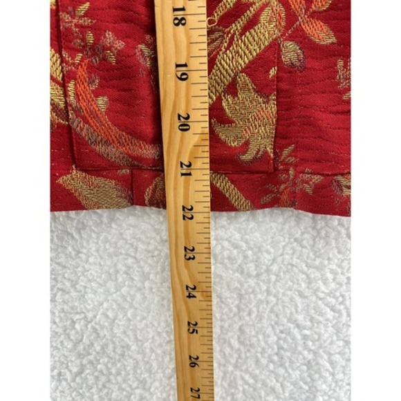 Chicos Red Gold Floral Brocade Mandarin Collar Jacket Blazer Women Size 1 - Picture 4 of 8